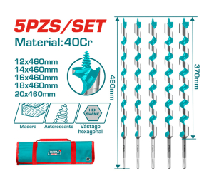 BROCA DE BARRENA 5PCS 40CR 1214161820 X 460MM HEX BOLSA LONA INDUSTR - TAC0501